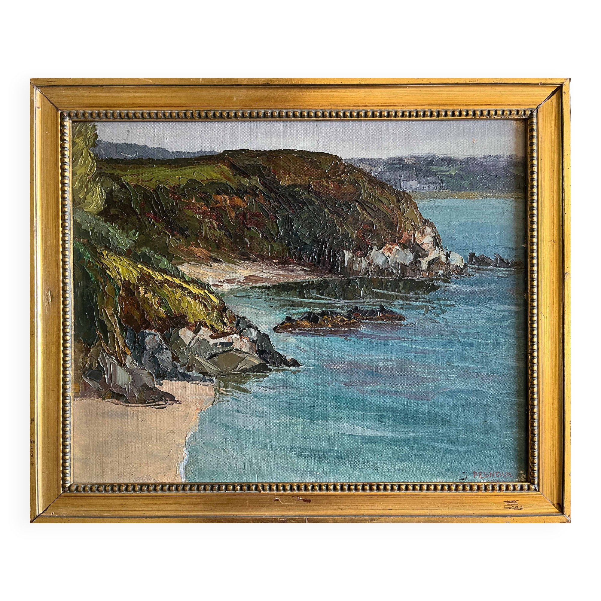 Tableau HST "Rock at Saint Michel-en-Grève" Marine by Paul Esnoul (1882-1