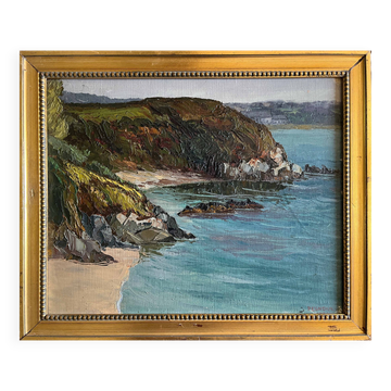 Tableau HST "Rock at Saint Michel-en-Grève" Marine by Paul Esnoul (1882-1