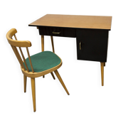 Baumann desk and its matching chair 1960 formica wood and black with green seat