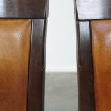Set of 6 sheep leather dining chairs finished with wood