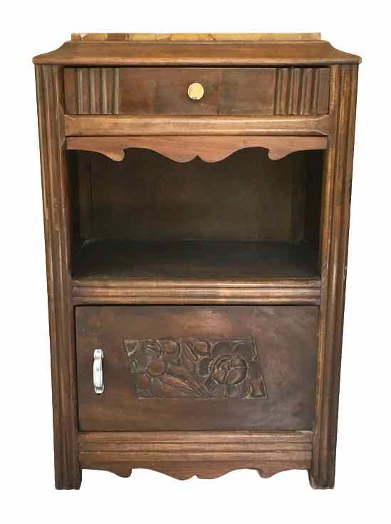 Wooden bedside table and art nouveau marble