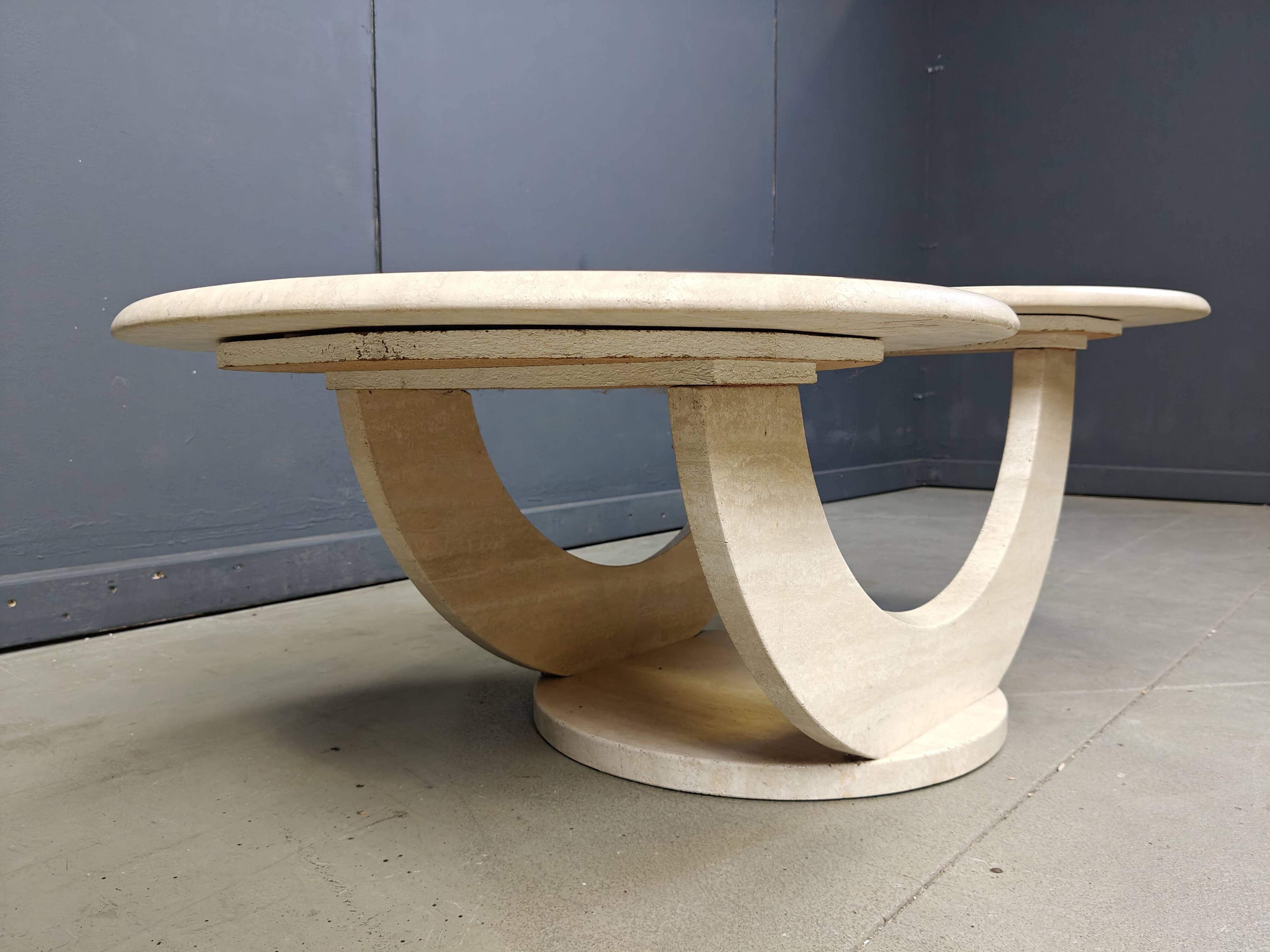 Table basse vintage à deux niveaux en travertin, années 1970