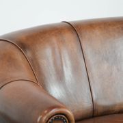 Characterful vintage sturdy 2-seater club sofa made of sheepskin leather