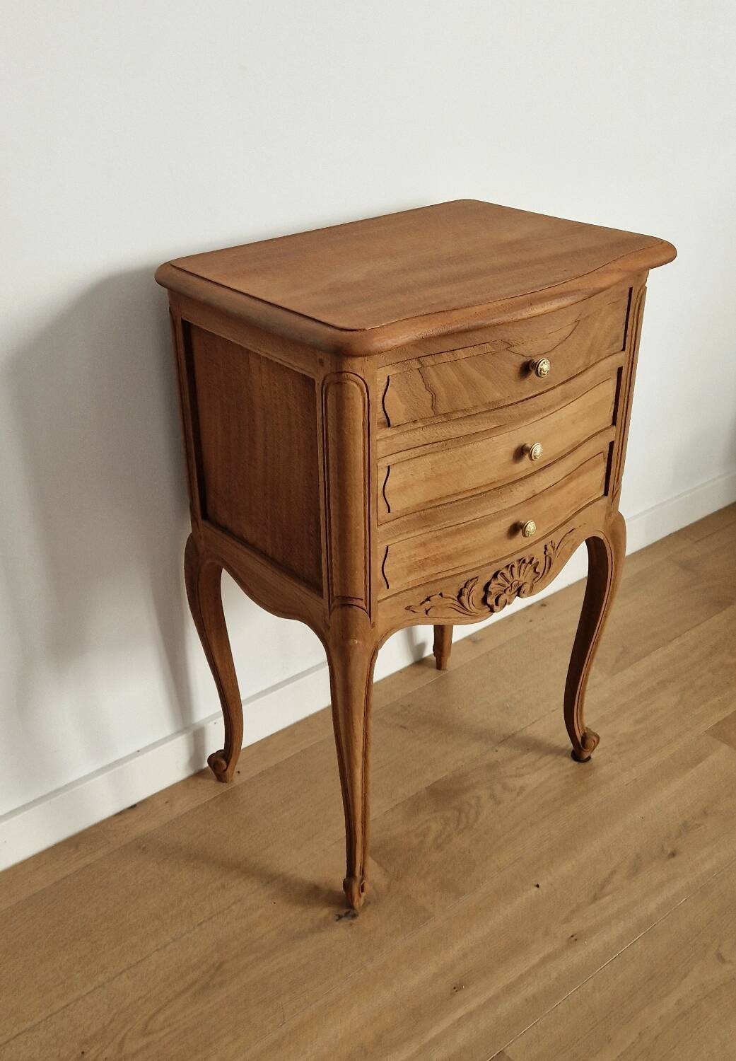 Louis XV style wooden bedside chest of drawers