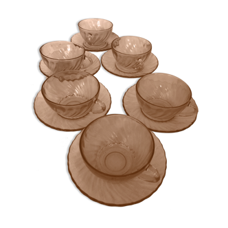 6 cups and saucers Rosaline, Arcoroc