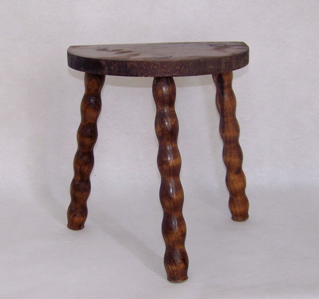 French vintage traditional handmade half moon milking stool with bobbin leg