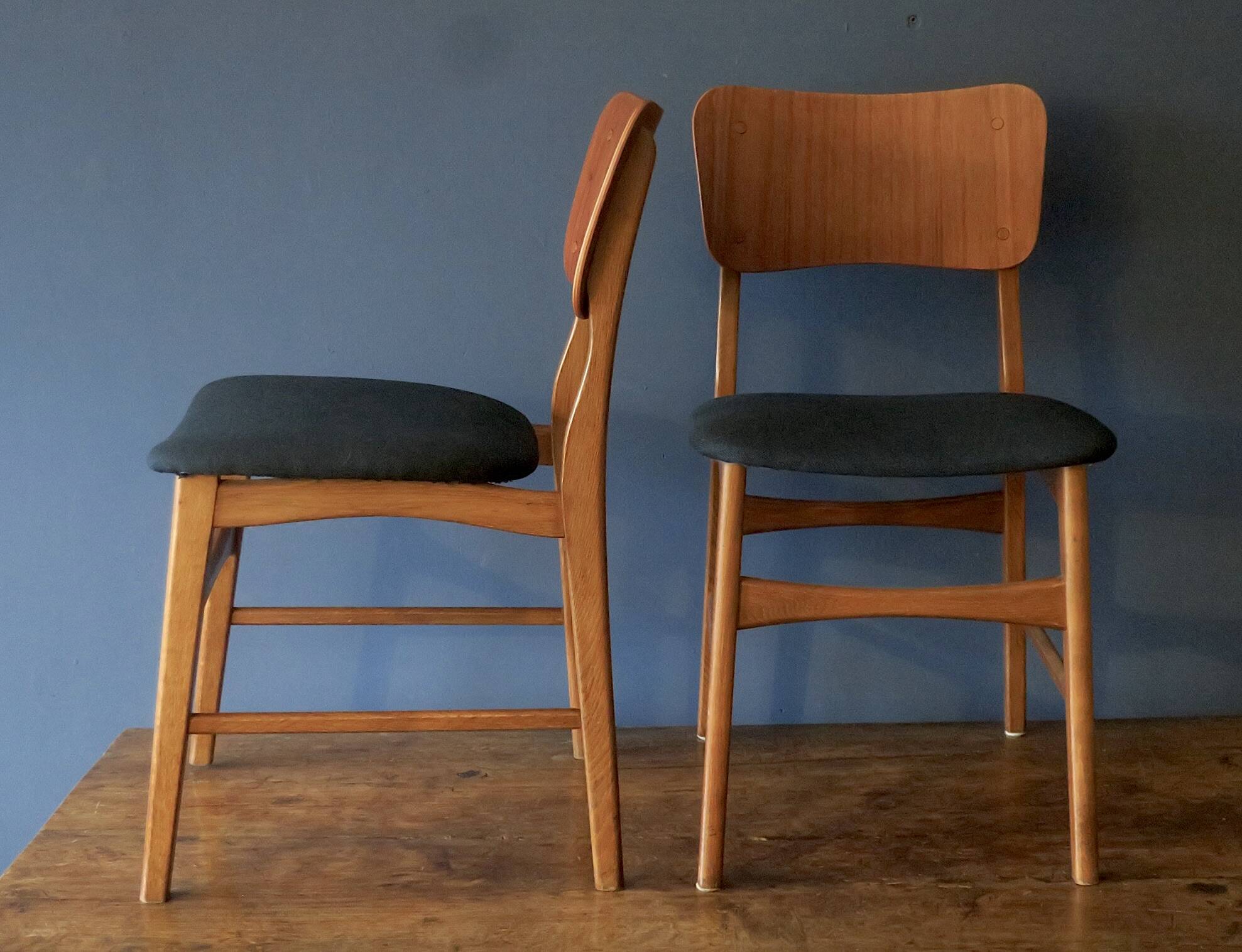 Pair of Danish teak chairs in petrol blue-green, 1960s