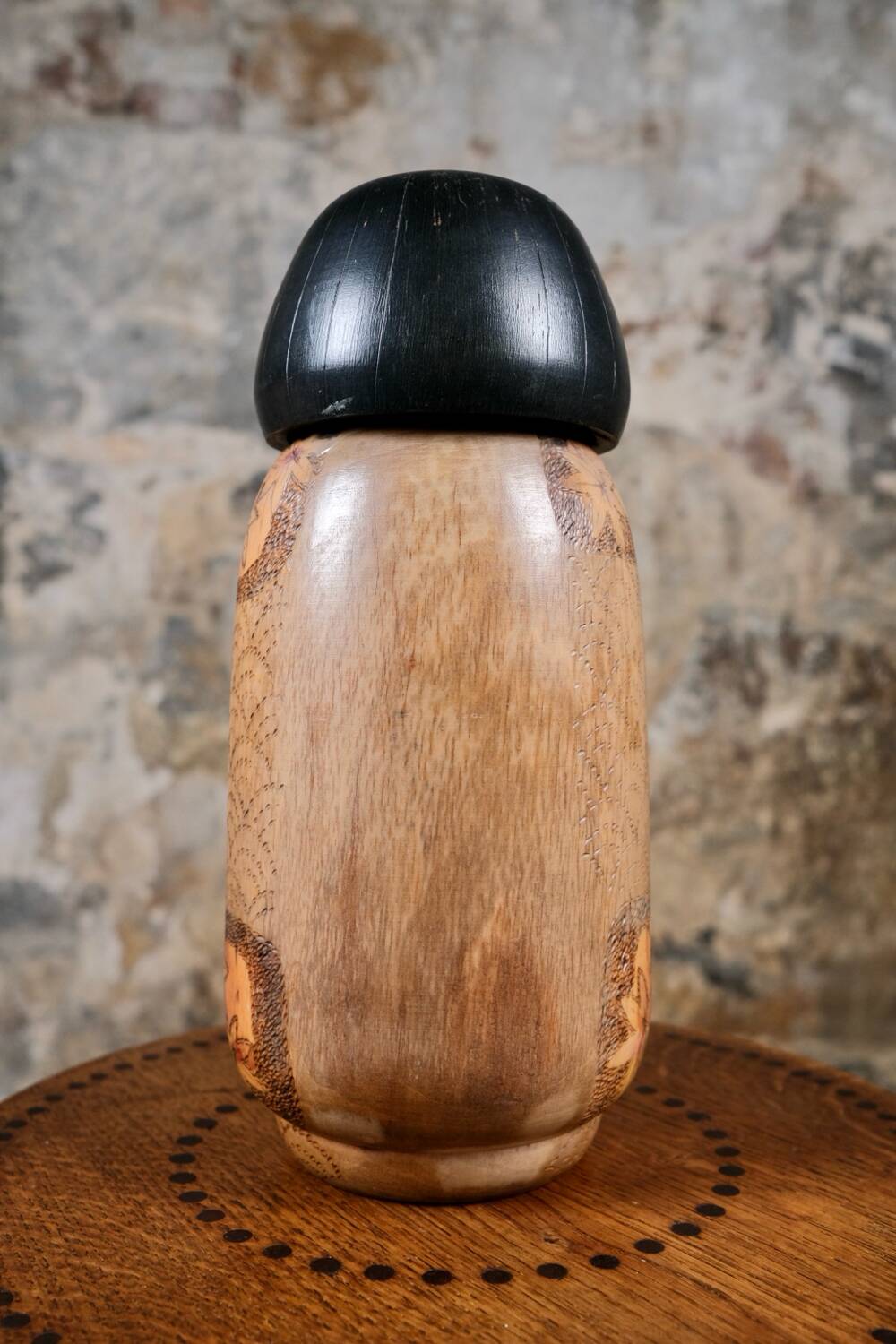 Maple leaf kokeshi, by Inosuke Kobayashi, Japan, 1970s
