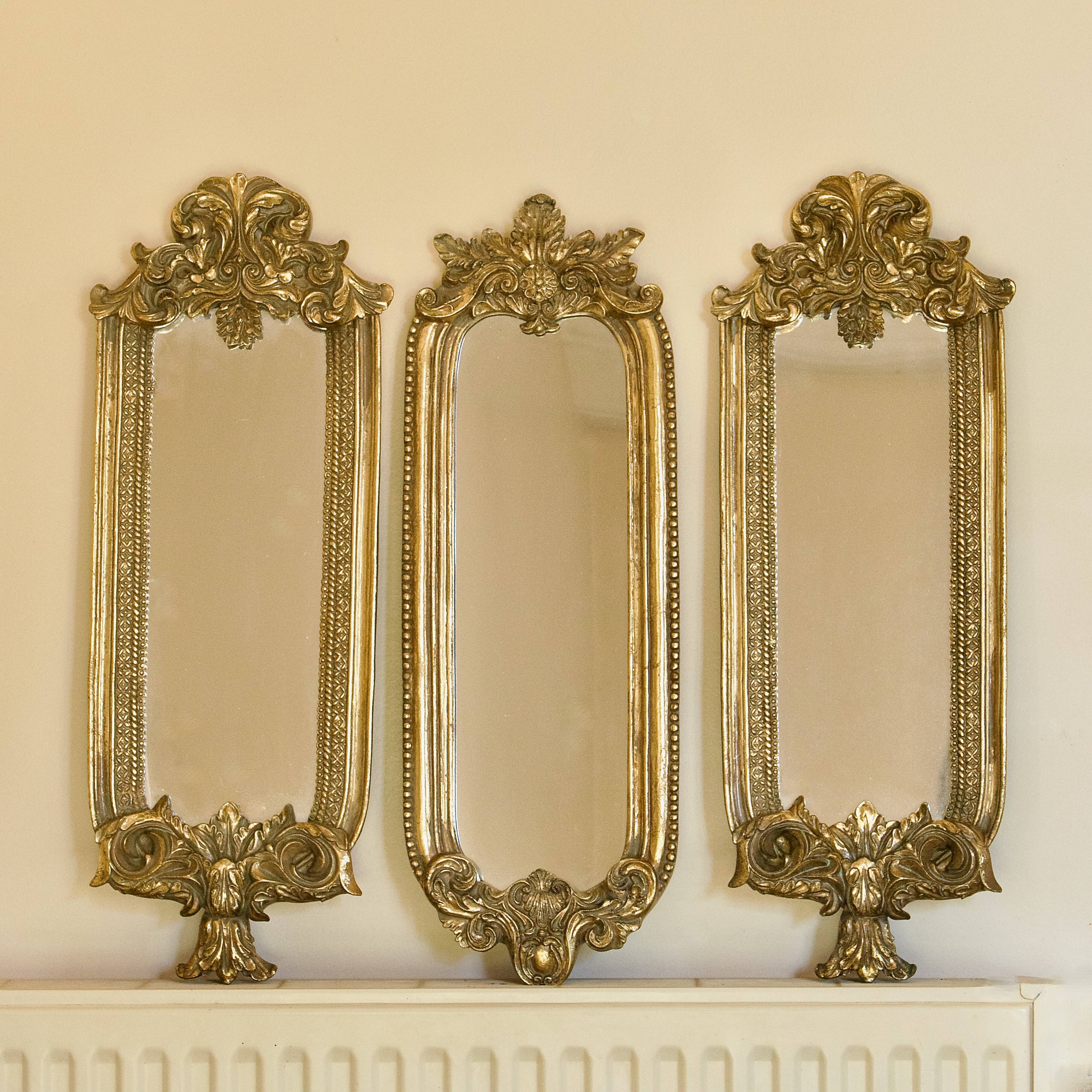 19th century Baroque Rococo gilded mirror triptych