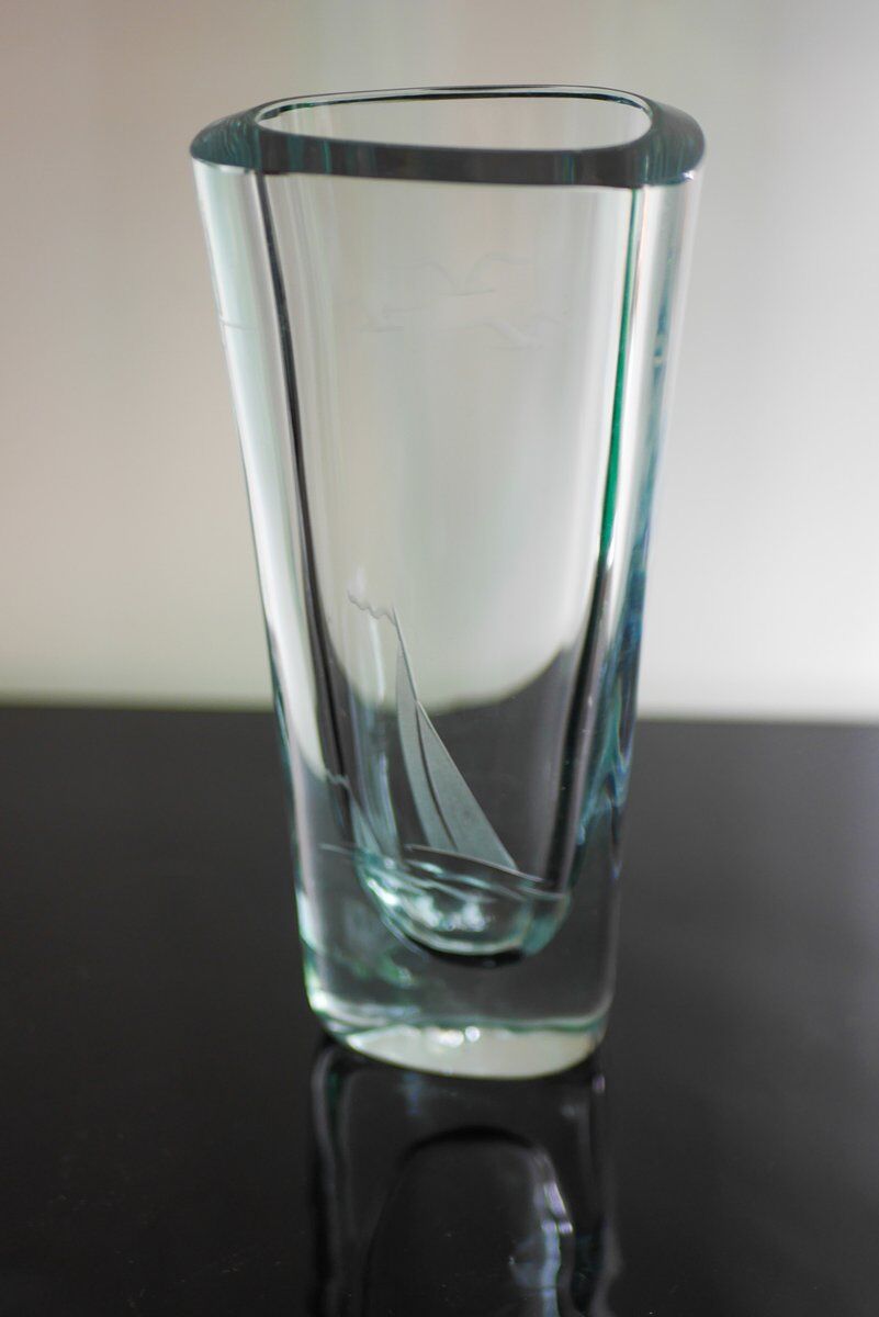 Etched glass vase with nautical theme from Strömbergshyttan, Sweden
