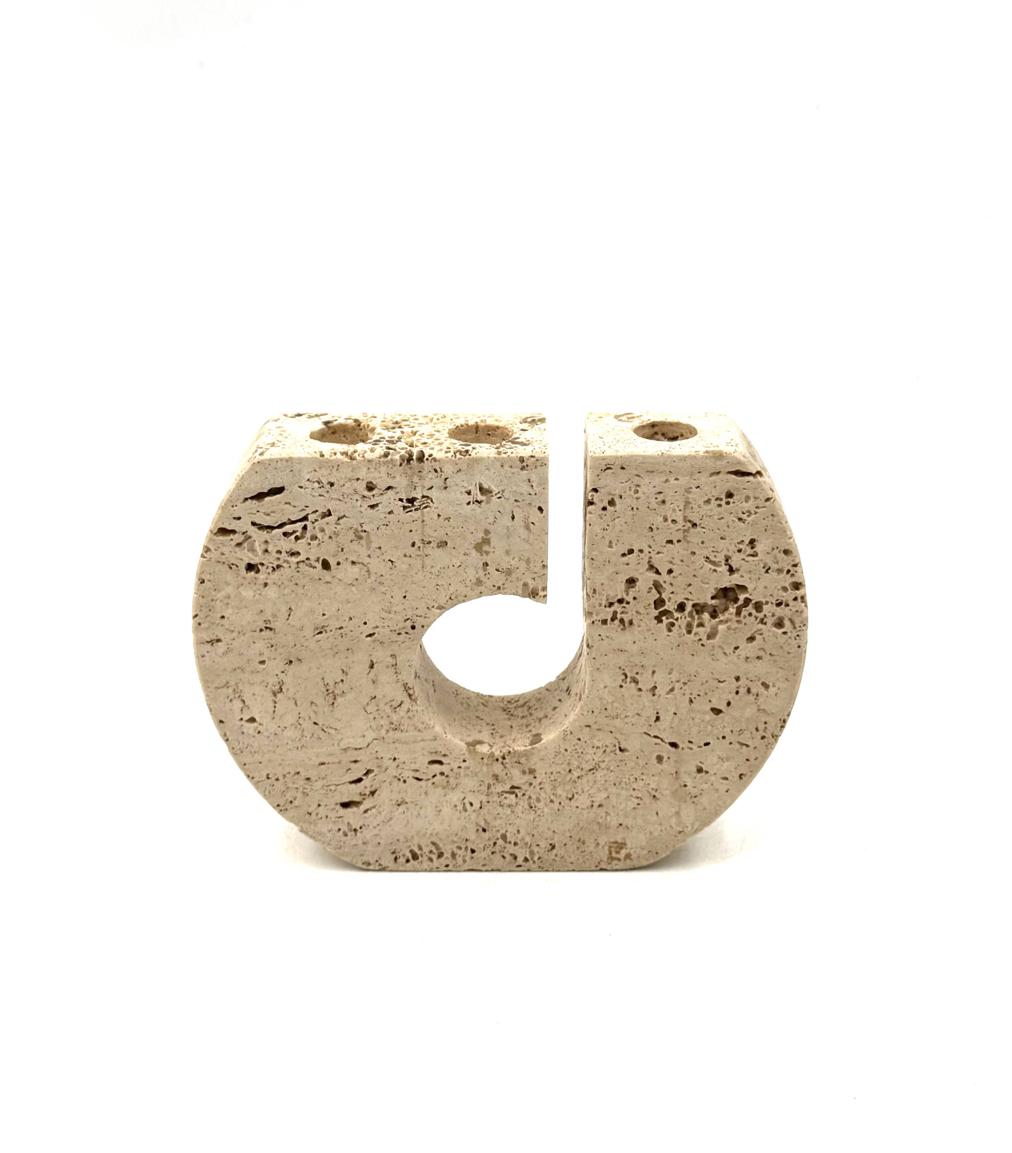 Enzo Mari, brutalist travertine candle holder, Fratelli Mannelli Italy 1970