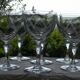 Set of wine glasses engraved glass 1950s.