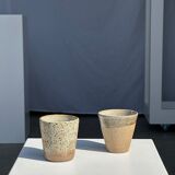 Set of 2 cups in Indonesian ceramic (brown & speckled glazed matte)