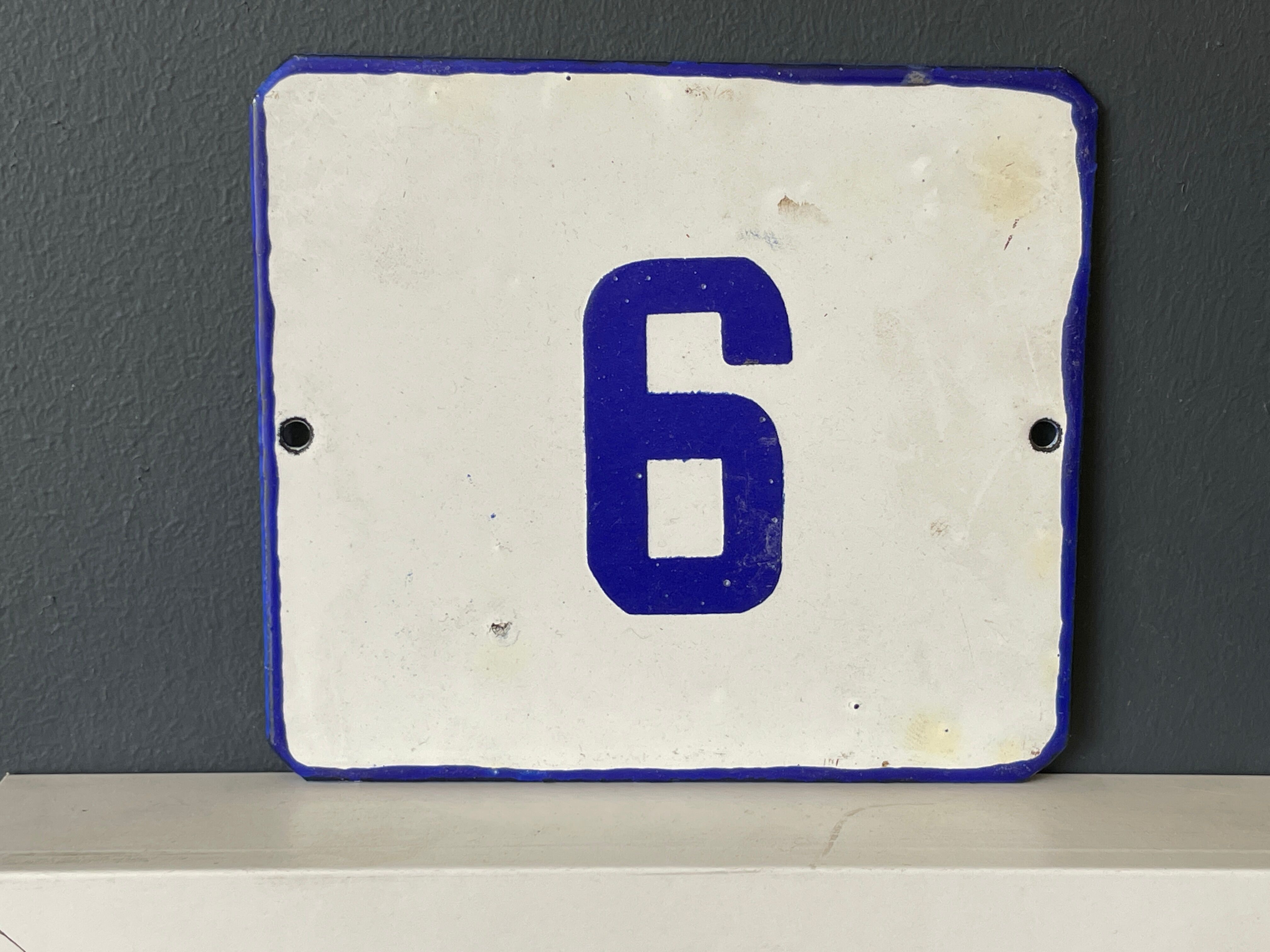 Number 6 vintage enamel house numbers made in europe house number room hotel
