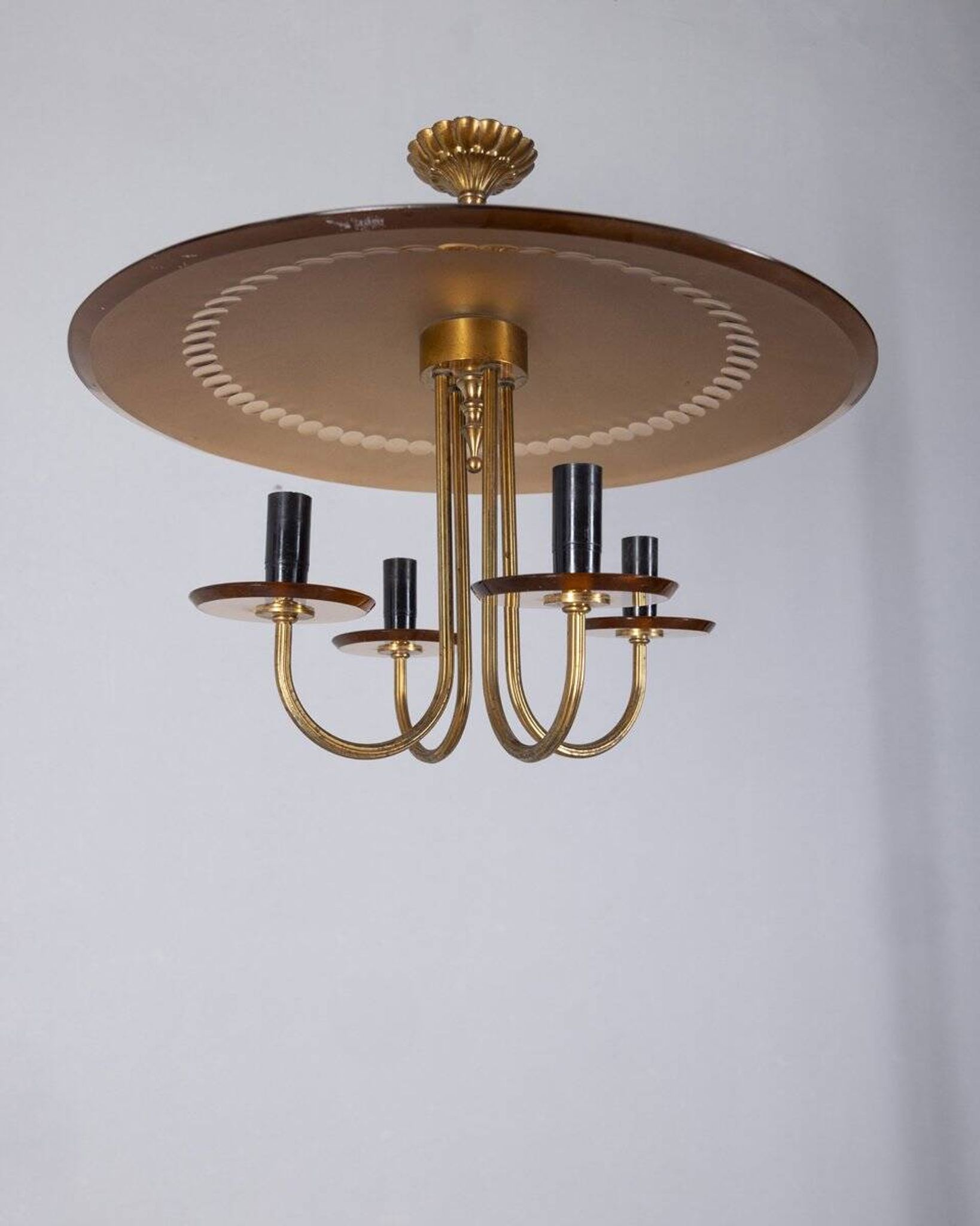 Vintage 1950s Italian-design brass and pink glass chandelier