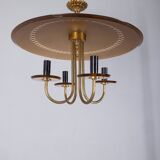 Vintage 1950s Italian-design brass and pink glass chandelier
