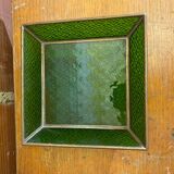 Bowl antique molded glass green + brass vintage