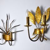 Pair of floral wall lamps by Ferroarte, regency, Spain, 1970