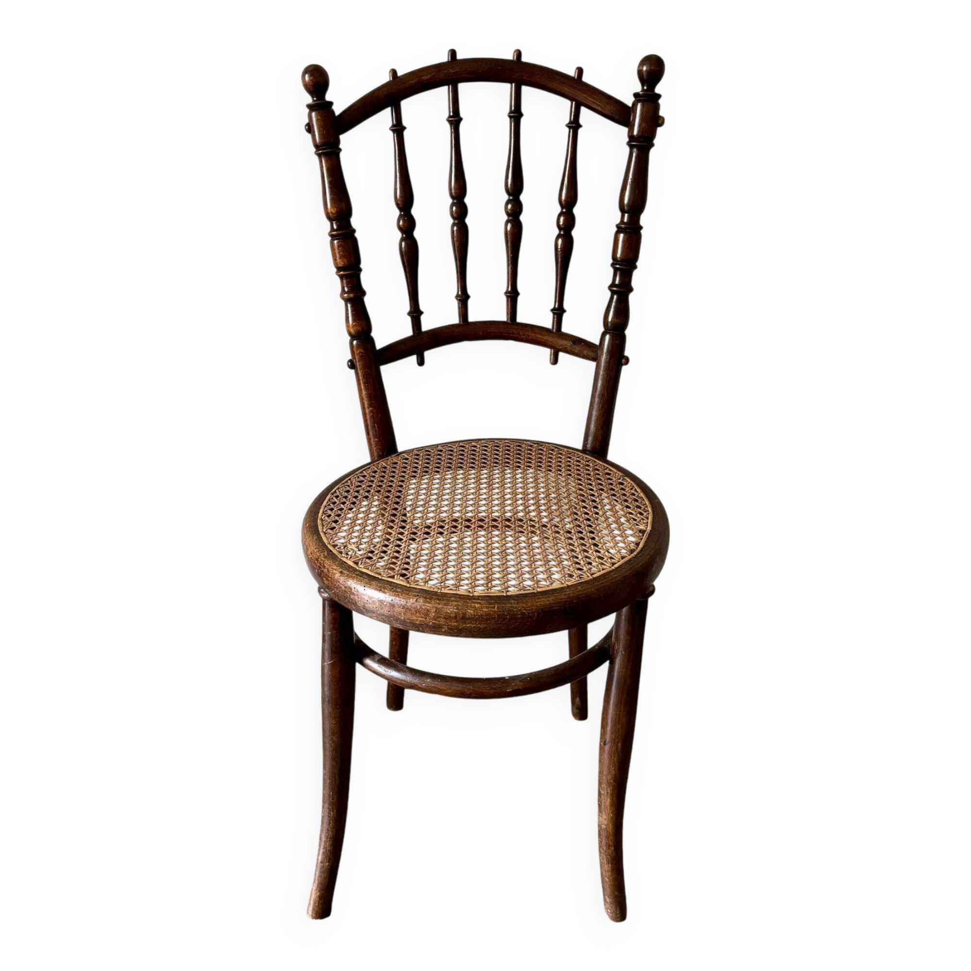 Bistro chair in turned wood and cane