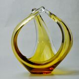 Centre de table par seguso en verre de murano jaune, italie, 1970