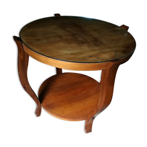 Table de salon ronde en bois blond