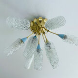 plafonnier lampe vintage, annees 50, verre laiton, bleu beige or