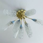 plafonnier lampe vintage, annees 50, verre laiton, bleu beige or