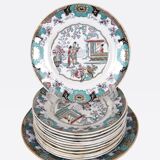 12 plates with large dish, Boch Frères Canton
