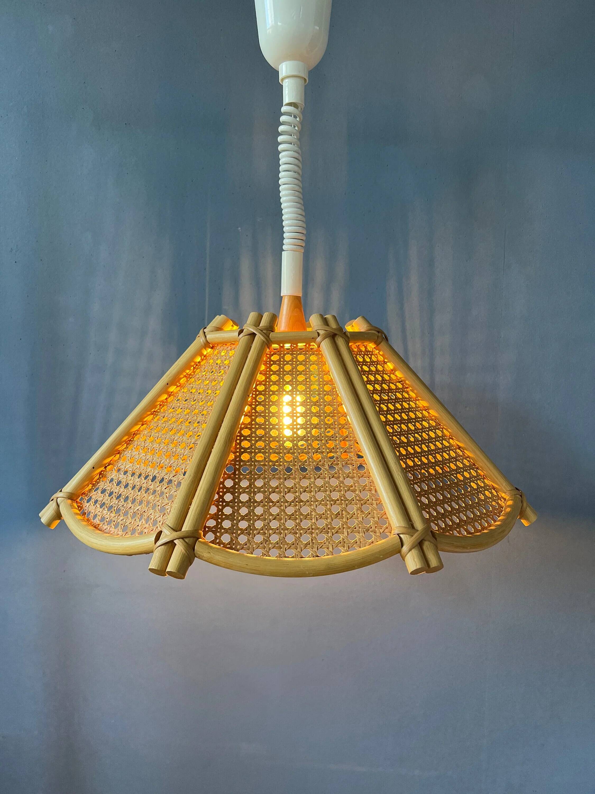 Rattan suspension - bohemian light fixture - vintage bamboo lamp