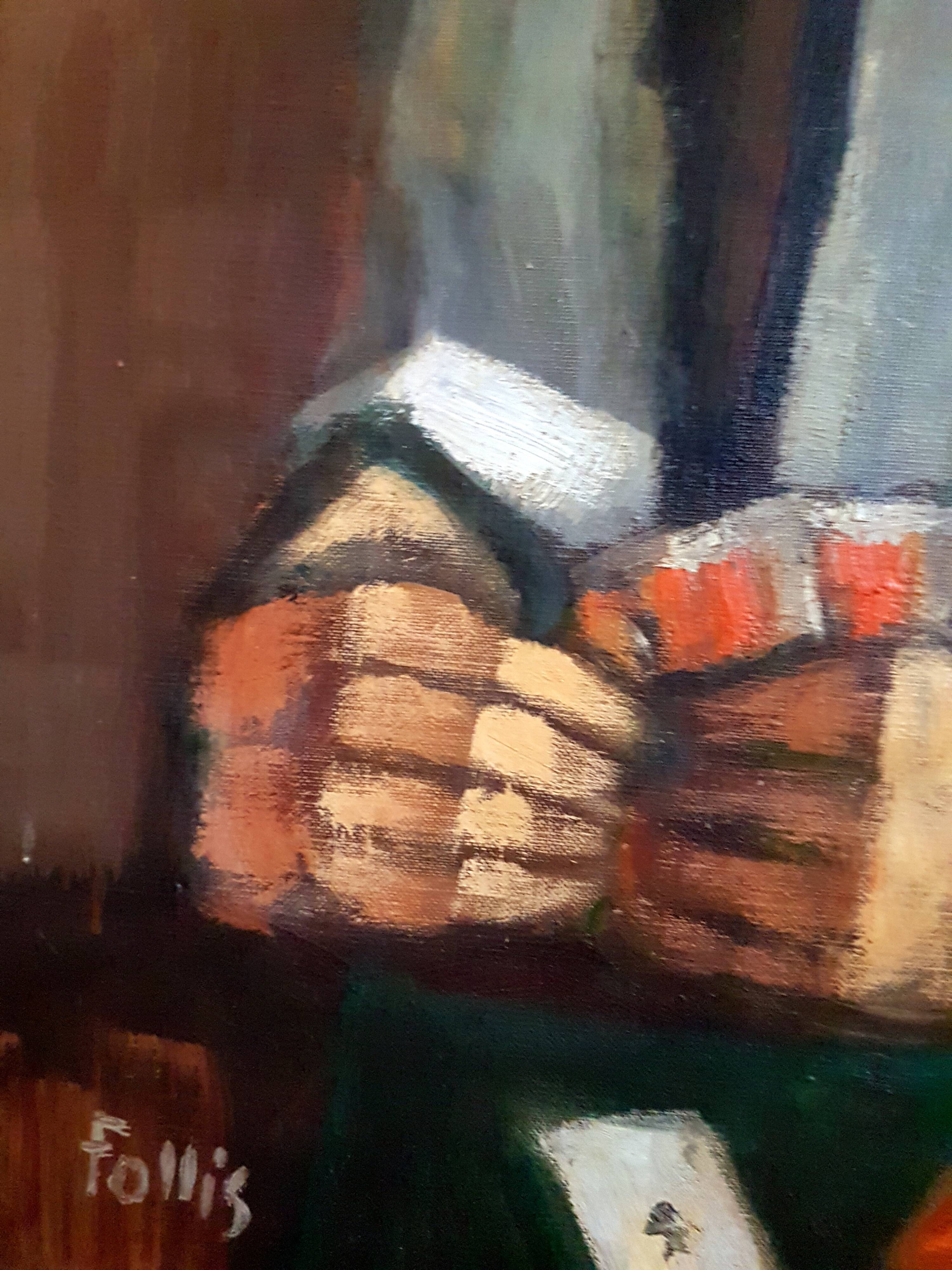 Oil on canvas card player, Bernard Follis