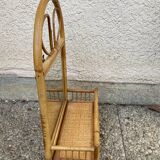 Vintage rattan wall shelf with mirror