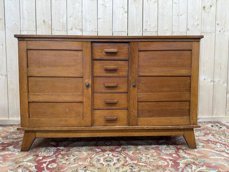 Buffet en enfilade René Gabriel en chêne 1950
