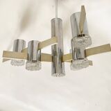 Sciolari six-light pendant light in chrome and aluminum italian work from the 1970s