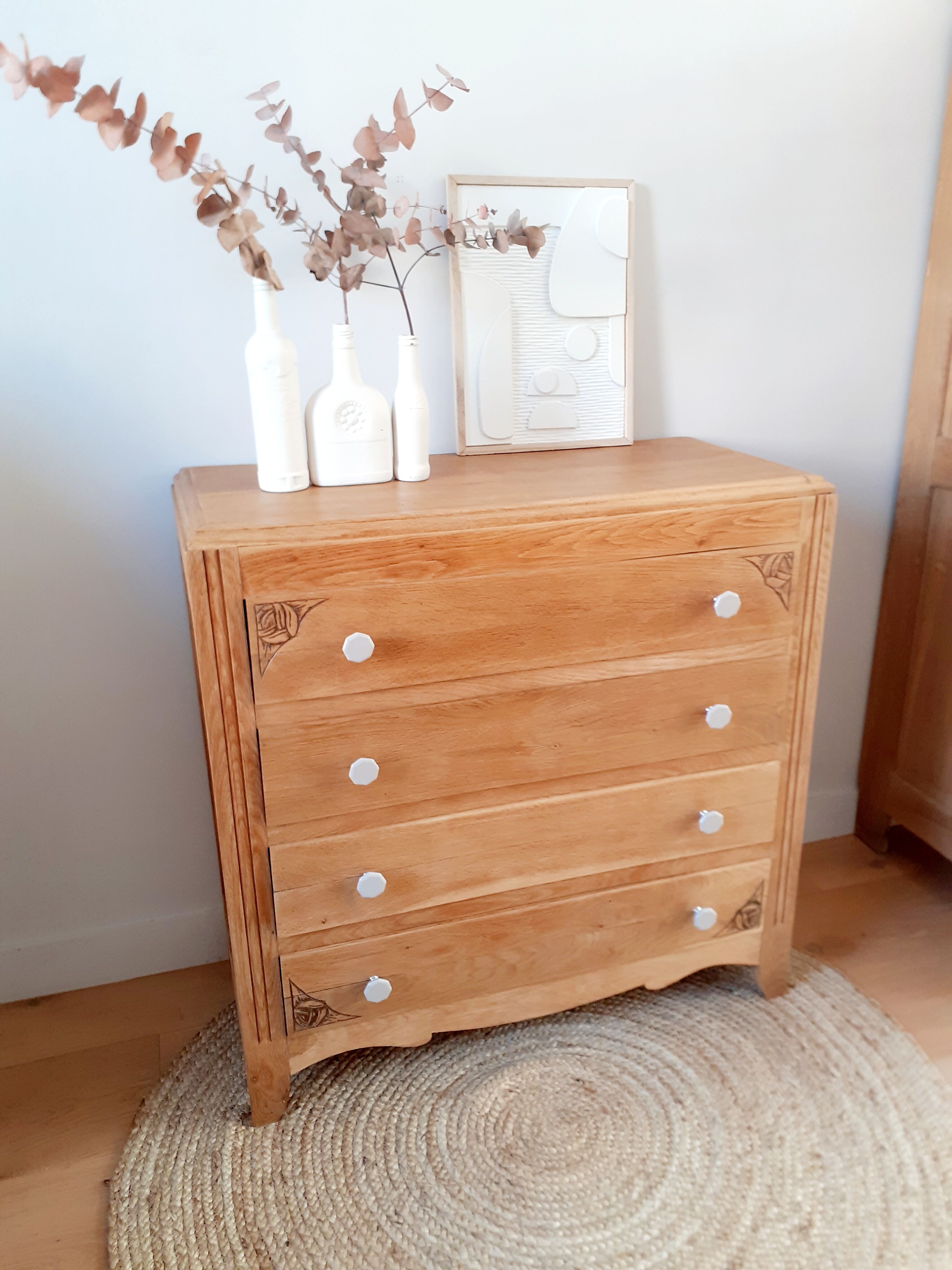 Oak and porcelain chest of drawers