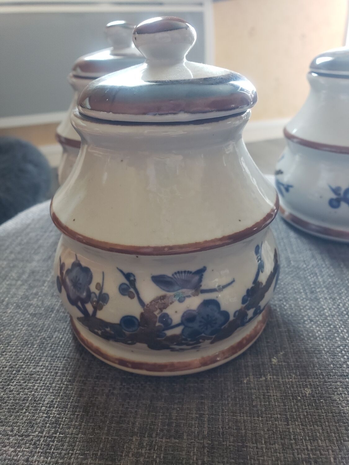 3 pots decor japonisant en gres