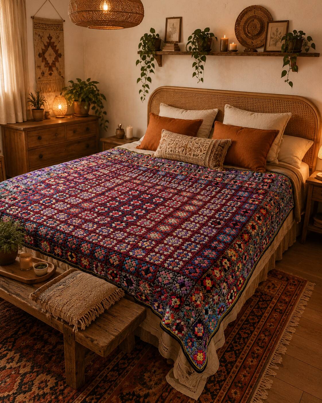 vintage crochet bedspread made of granny squares
