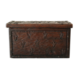 Carved wooden chest bas-reliefs artisanal XXth