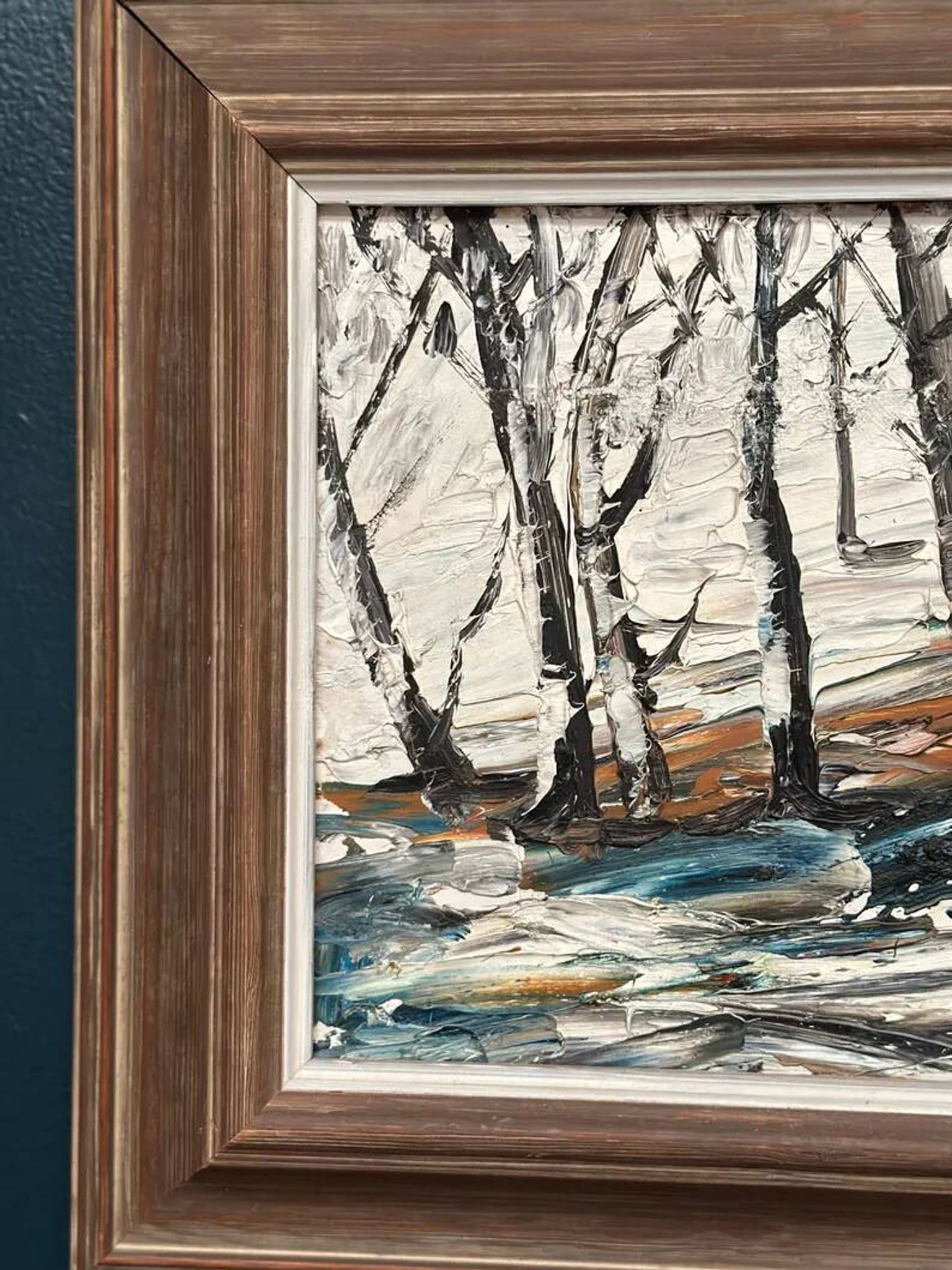 Oil on Swedish panel - "Forest in Winter" - Signed - Vintage and Framed