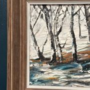 Oil on Swedish panel - "Forest in Winter" - Signed - Vintage and Framed