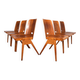 Set of 6 stackable dining chairs in Bauhaus style, 1960