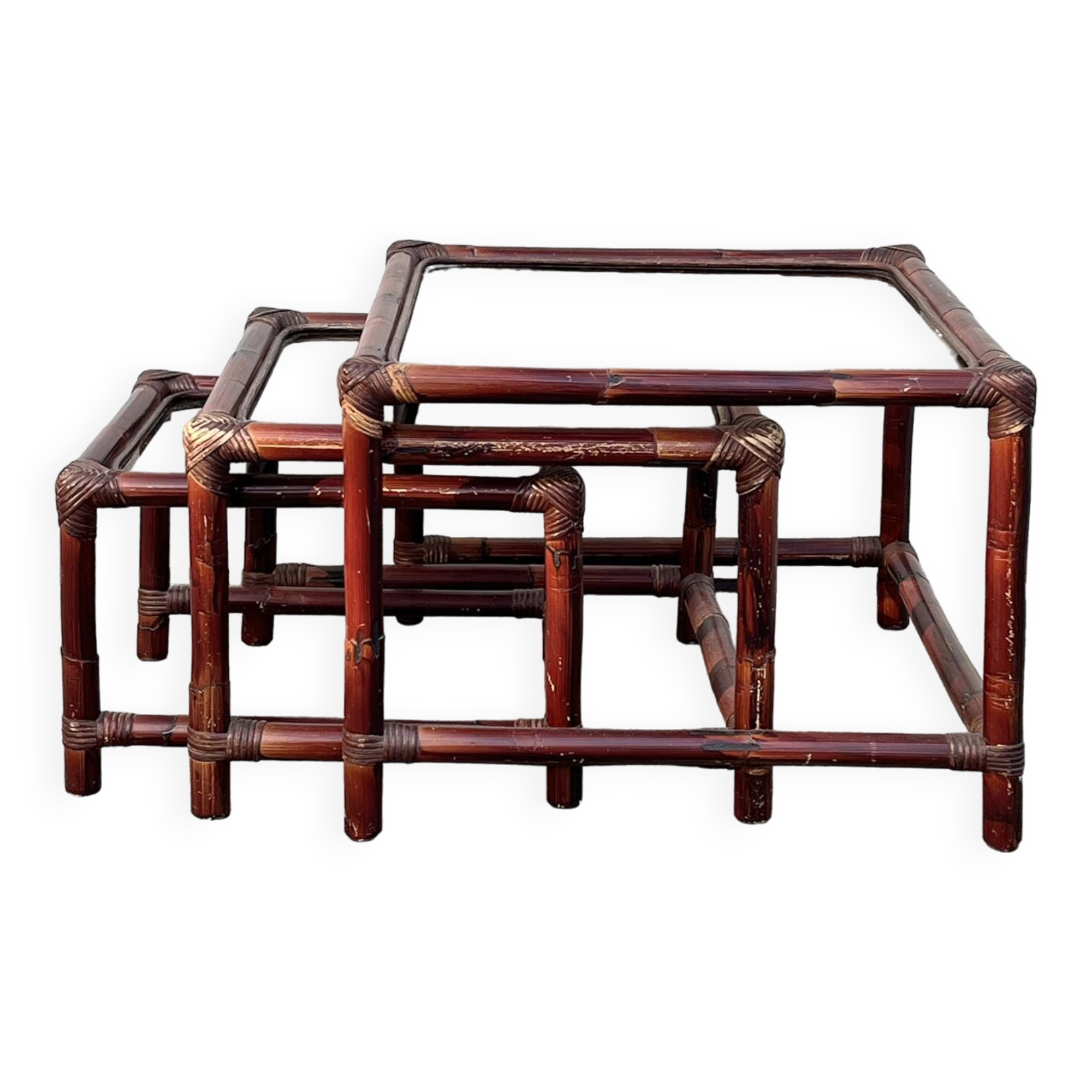 Suite of 3 bamboo nesting tables