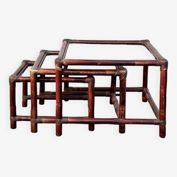 Suite of 3 bamboo nesting tables