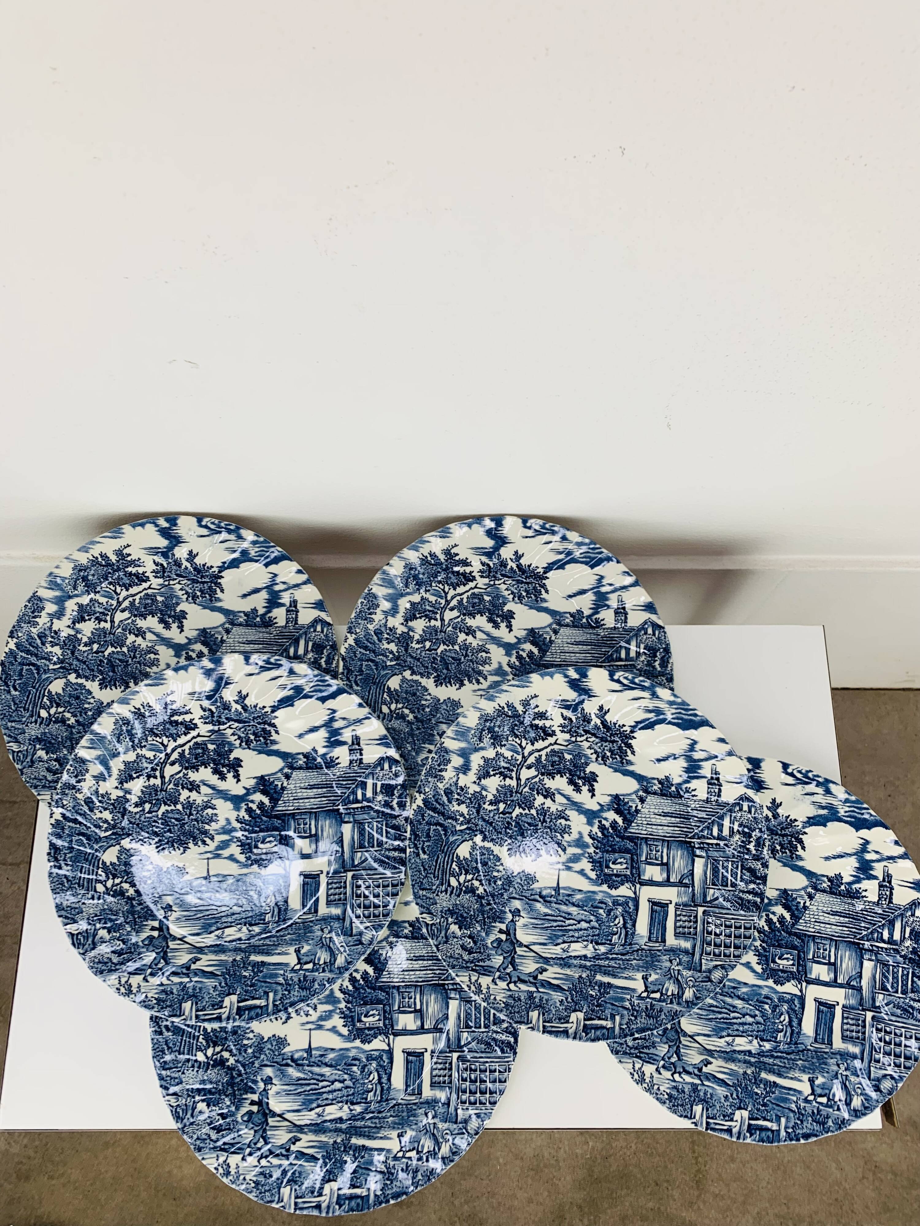 6 vintage Myott The Hunter dinner plates