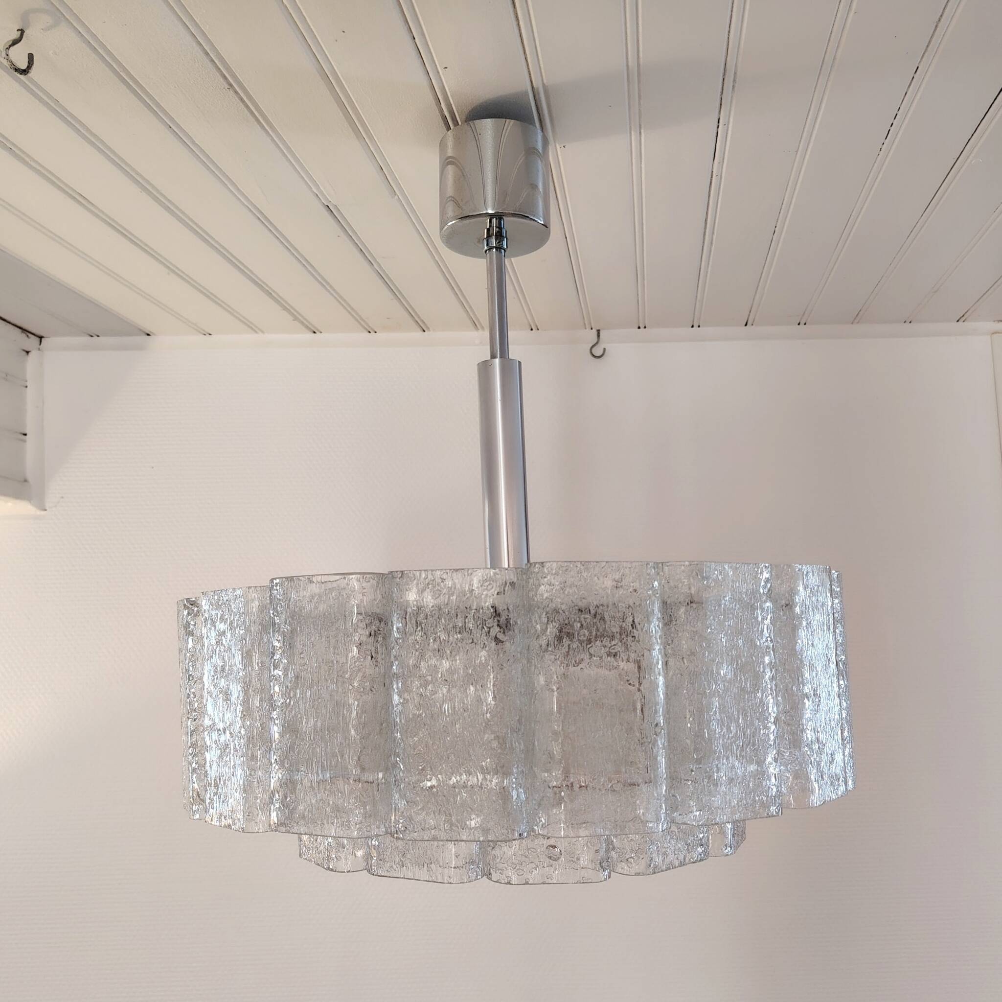 Large frosted glass chandelier Doria Leuchten 70's