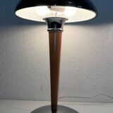 Pair of vintage 1980s wood and chrome ocean liner lamps