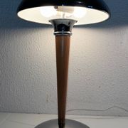 Pair of vintage 1980s wood and chrome ocean liner lamps