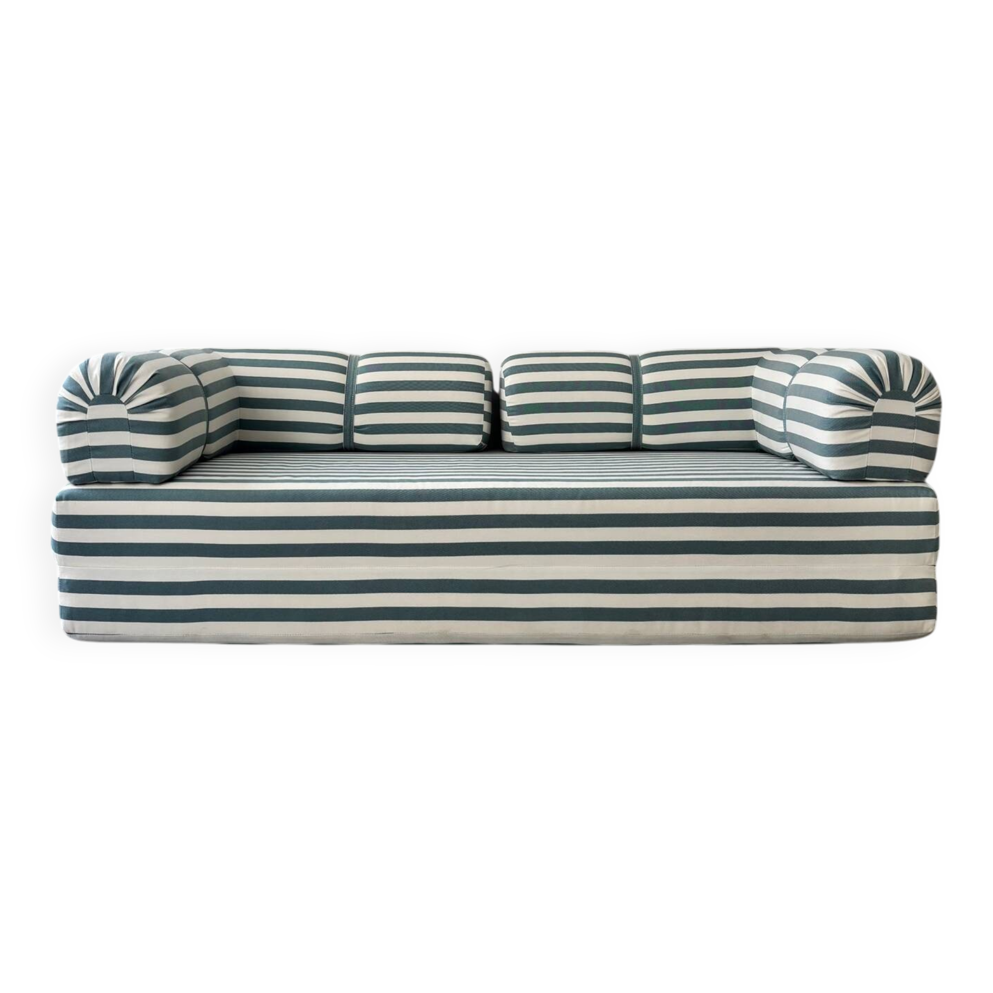 Vintage green and white striped sofa bed