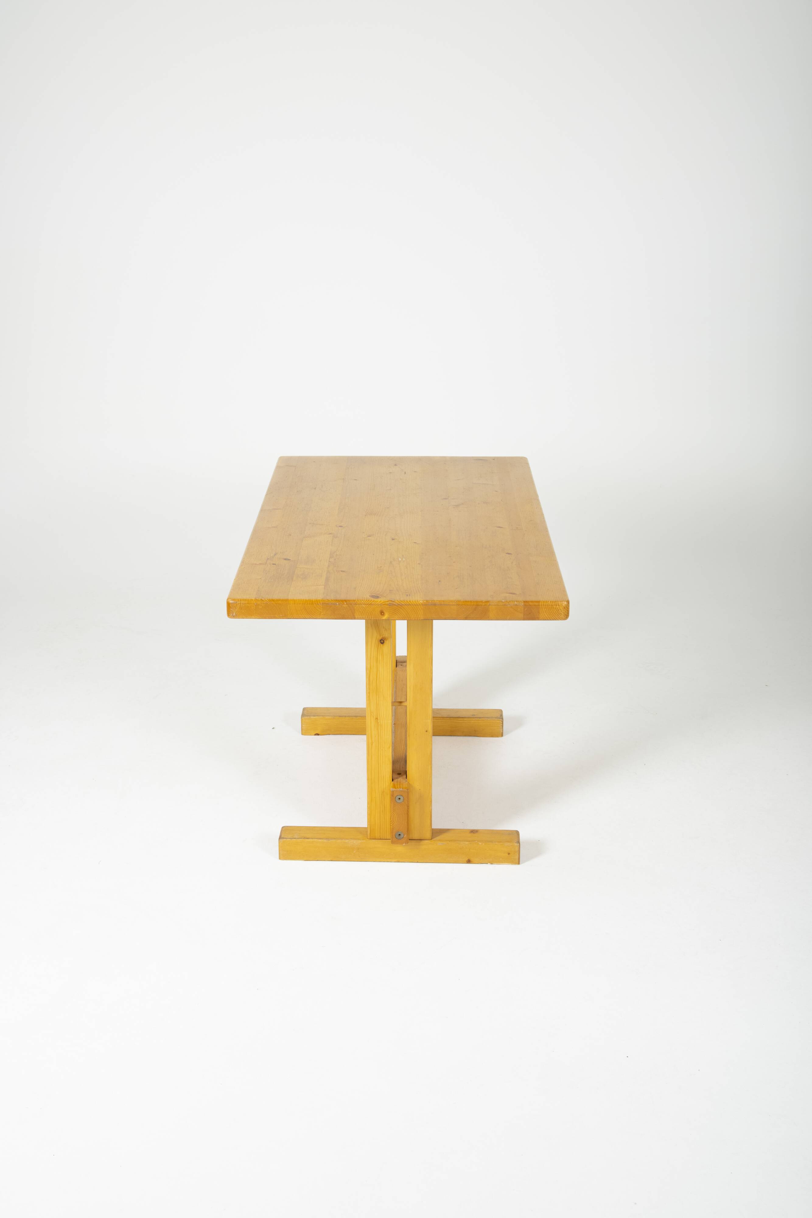Solid pine table by Charlotte Perriand for Les Arcs, 1970s