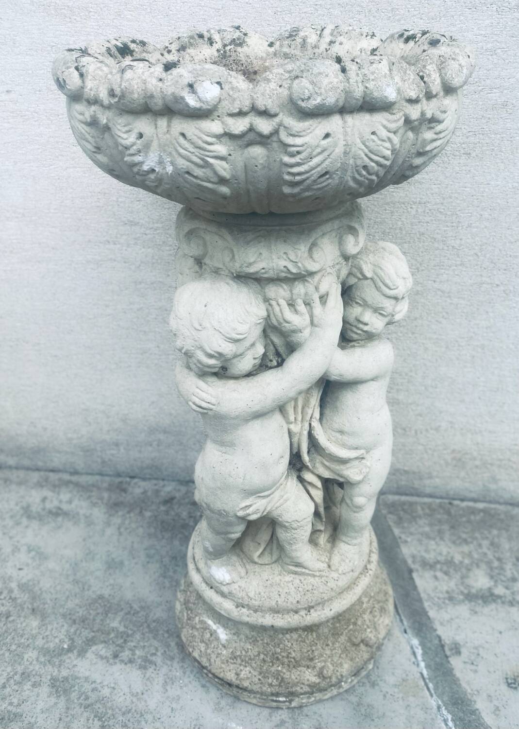 Garden statues 3 angels child stone decoration cup