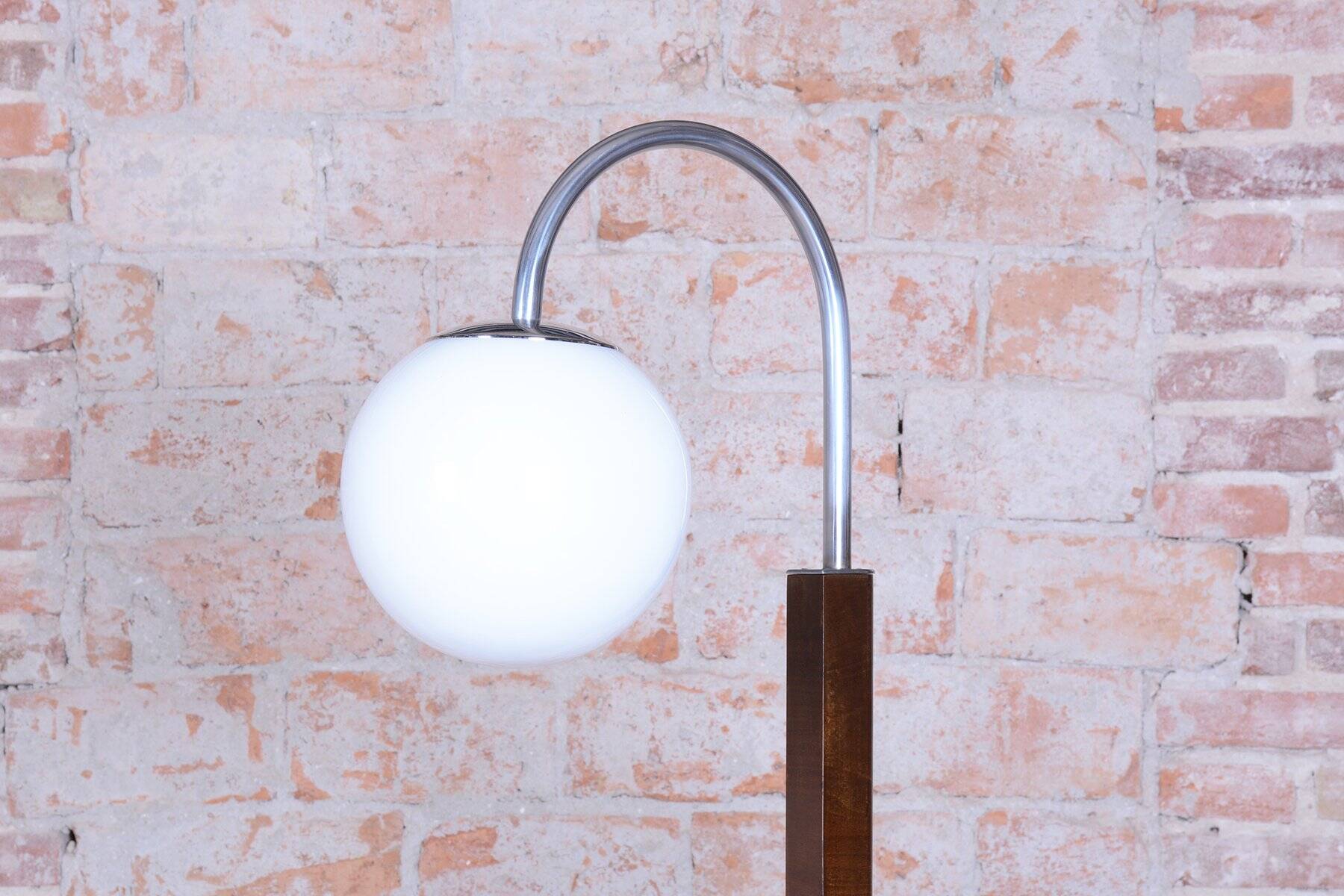 Art Deco Floor Lamp in Beech and Walnut, 1930s